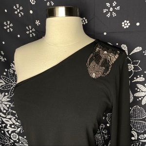 Nicole Miller One Shoulder Dress with Beading